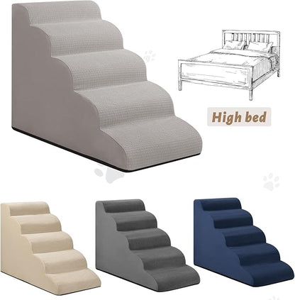 Aodisman 5-Step Dog Stairs and Ramp for High Bed, Non-Slip Sturdy Pet Steps for Small Dogs and Cats,22.2" H,Light Grey