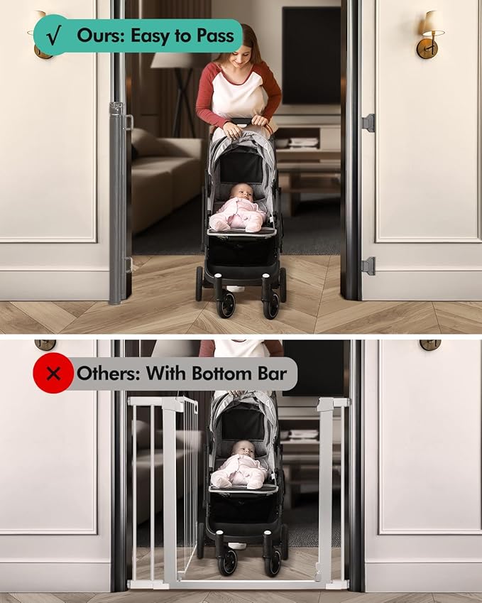 Retractable Baby Gates, Mesh Dog Gate for Doorways, 33.6" Tall, Expands to 71" Wide,Pet Safety Essential Fit for Baseboards, Wide Toddlers Gates for Hallways, Indoor & Outdoor,Grey