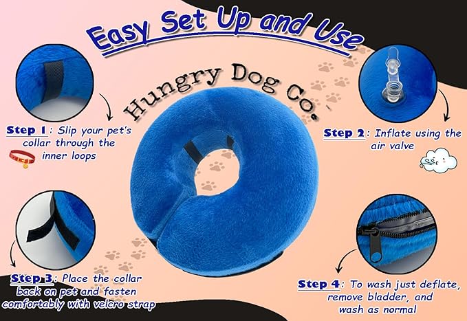 Hungry Dog Co.- Premium Inflatable Dog Collar for Dogs and Cats - Helps in Pet Recovery - Comfortable and Safe for Your Pet - Soft E-Collar – Blue, Large (12”- 18” Neck)
