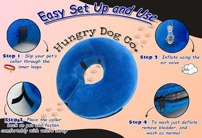 Hungry Dog Co.- Premium Inflatable Dog Collar for Dogs and Cats - Helps in Pet Recovery - Comfortable and Safe for Your Pet – Soft E-Collar – Blue, Small (5”- 8” Neck)