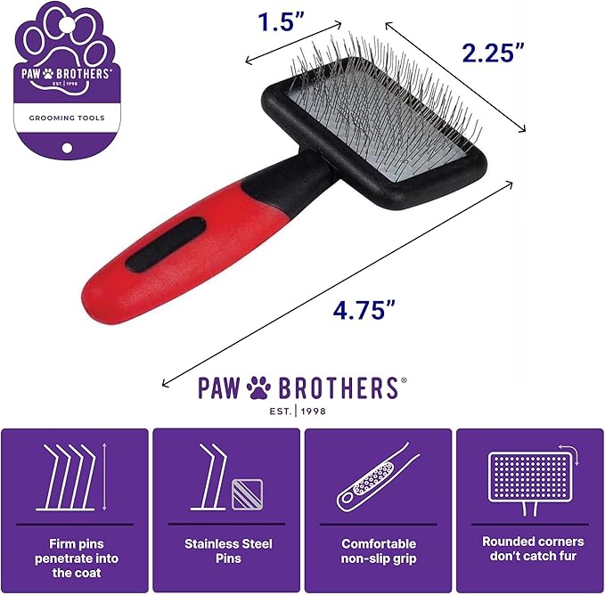 Ryan's Pet Supplies Paw Brothers Mini Pin Tiny Flat Slicker Brush for Dogs, Professional Grade, Stainless Steel Pins, Flexible Head, Comfort Grip, Mini Size, 4.75" x 2.25" x 1.5"