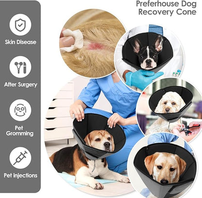 Small Dog Cone Collar, Adjustable Soft Dog Cone for Small Dogs to Stop Licking, Pet Recovery Cone for Male Female Dogs, Grey S