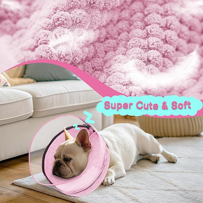 Soft Inflatable Dog Cone for Surgery Recovery, Protective Dog Donut Collar with Shield to Stop Licking Wounds, 2-in-1 Patented Comfort Blow-Up Collar (Pink, L)