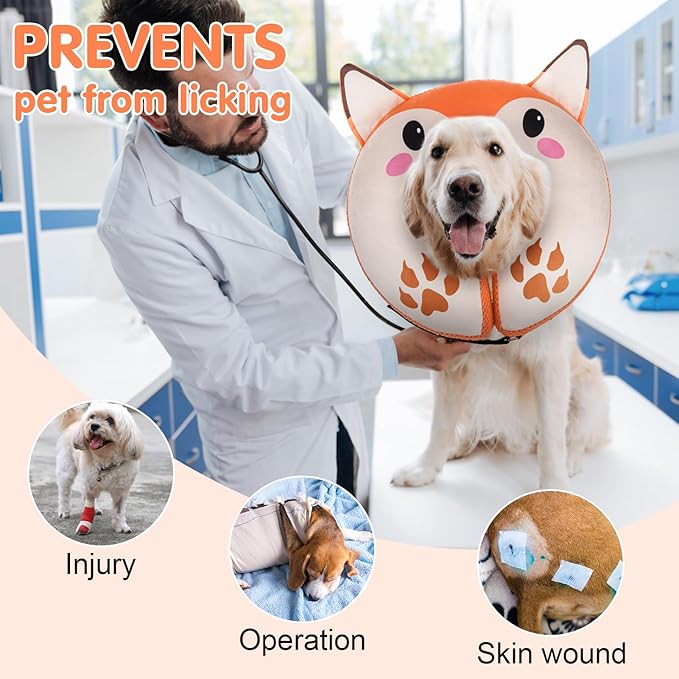 BEAUTYZOO Inflatable Dog Cone Collar Alternative After Surgery, Soft Donut Recovery E-Collar for Large & XL Dogs Girls Boys, Adjustable Pet Neck Cone to Stop Licking Wounds, L