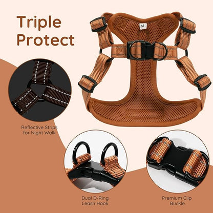 BELLA & PAL Adjustable Step-in Dog Harness, Puppy No-Pull Vest with Leash Set for XS/Small & Medium Dog, Breathable All-Weather Mesh, Reflective Strip, Secure Hook & Loop, Buckle Closure (Mokka, S)