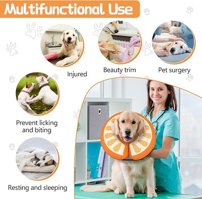MIDOG Soft Inflatable Dog Cone, Donut E-Collar Alternative for After Surgery, Prevents Licking, Allowing Normal Eating & Vision, Comfortable Recovery Collar for Small Medium Large Dogs&Cats, Orange-M+