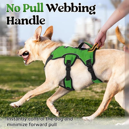 rabbitgoo Escape Proof Dog Harness, Soft Padded Full Body Pet Harness, Reflective Adjustable No Pull Vest with Lift Handle and Lesh Clip for Large Dogs Walking Hiking Training, M, Green
