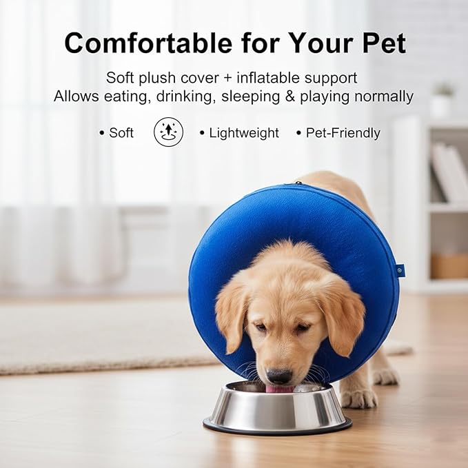 Inflatable Dog Cone Collar Alternative, Soft Dog Cone for Medium Large Dogs and Cats,Pet Neck Recovery ECollar Donut Collar After Surgery (Blue, XL)