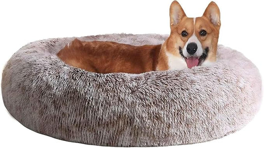 JOLLYVOGUE Dog Beds Large Sized Dog, 36 inches Calming Soft Anti-Anxiety Donut Dogs Bed, Washable Round Fluffy Cushion for Large Pets, Fits up to 80 lbs Pets
