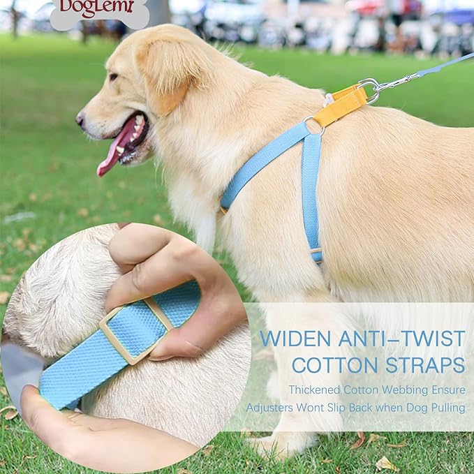No Pull Dog Harness and Leash Set, Dog Collar, Step in Dog Halter Harness with Poop Bag Holder, Adjustable Lightweight Cotton Straps Suitable for Small Medium Large Dogs Outdoor Walking Running Hiking