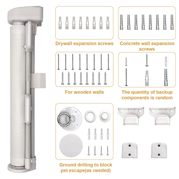 2 Packs Set 14" Tall Short Dog Gate to Step Over, Retractable Mesh Pet Door for Small Puppy, Extended up to 55" Wide for Indoor Stairs Doorways and Hallway(White)