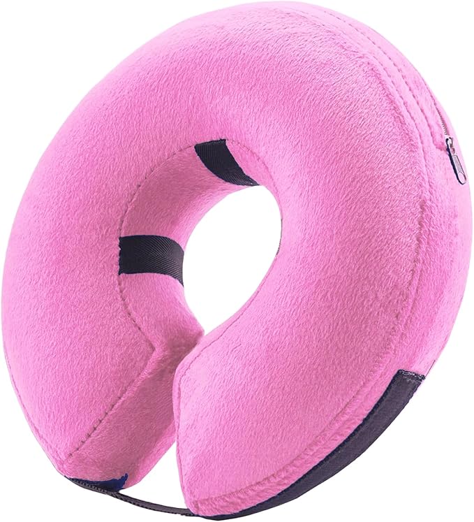 Inflatable Dog Cone Collar, Soft Dog Cone Blow-up Protective Recovery Collar, Pink (L Size)