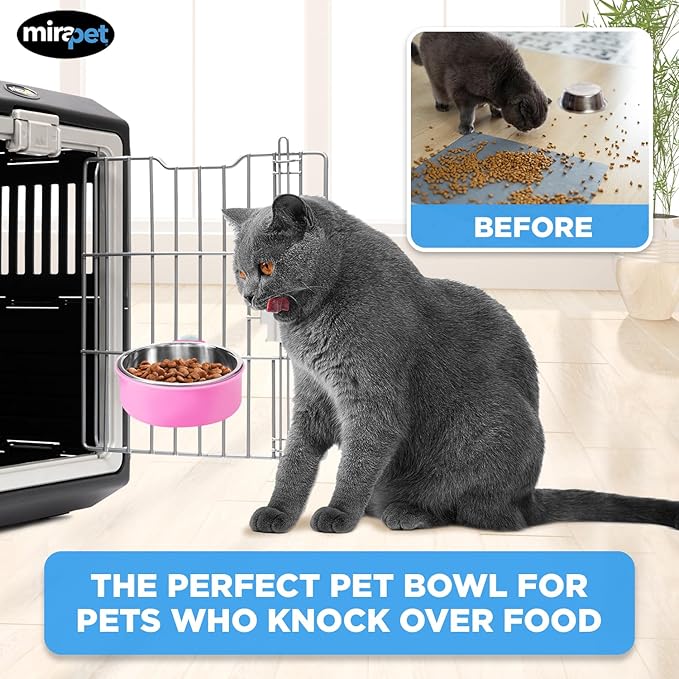 Mirapet's Dog Water Bowl & Cat Food Bowl Set of 2 - Multipurpose Pet Bowl Set - Premium Quality Cat Water Bowl Made for The Perfect Feeding Experience - No-Spill Dog Bowl for Crate (Small, Pink)