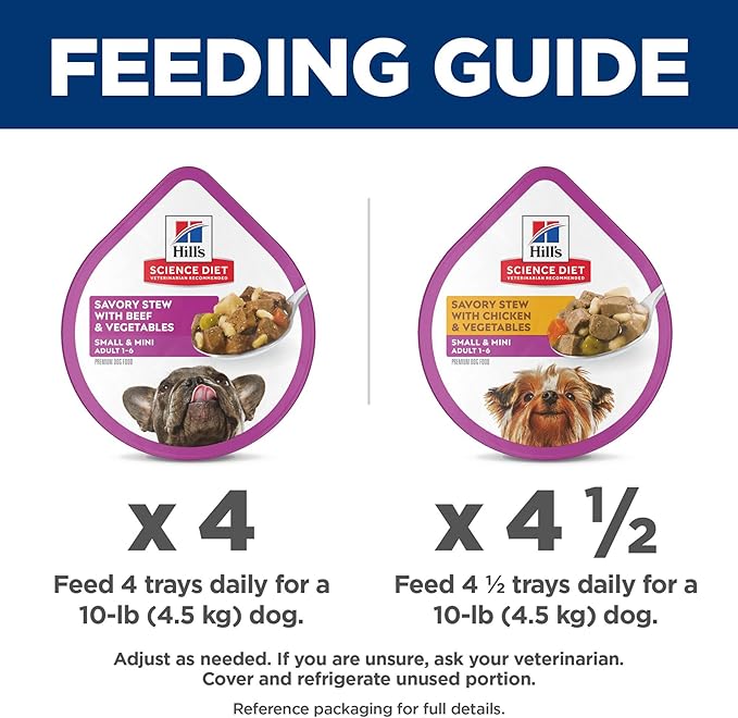 Hill's Science Diet Small & Mini, Adult 1-6, Small & Mini Breeds Premium Nutrition, Wet Dog Food, Variety Pack: Chicken & Vegetables; Salmon & Vegetables Stew, 3.5 oz Tray Variety Pack, Case of 12
