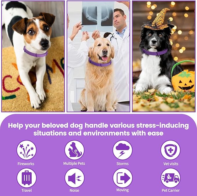 Calming Collar for Dogs - Fast Acting, Lasts 60 Days, Choking-Free Design Pheromone Collar for All Large Medium Small Dogs (Black, 3 Pack)