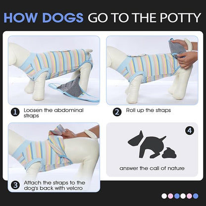 FUAMEY Recovery Suit for Dogs After Surgery,Soft Breathable Dog Bodysuit E-Collar & Cone Alternative Surgical Suit,Male Female Dog Neuter Spay Suits Anti Licking Wounds Onesie Blue Yellow Stripes S