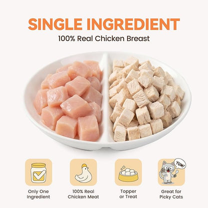 Freeze Dried Chicken Cat Treats, Single Ingredient Healthy Cat Snacks & Food Topper for Picky Cats, High Protein for Cats & Dogs, 9 oz