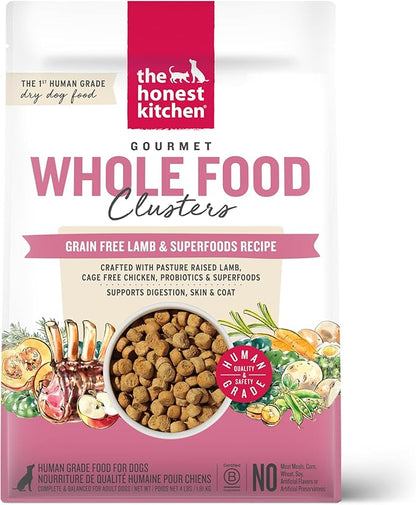 The Honest Kitchen Human Grade Dog Food, Whole Food Clusters Grain Free Lamb Dry Dog Food, 4 lb Bag