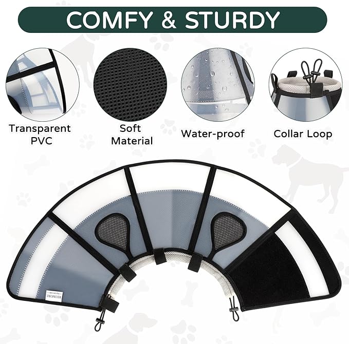 Soft Dog Cone Collar for Large Dogs, Mesh Windows Transparent E Collar for Dog, Anti-Bite Lick Wound Healing After Surgery Neuter Safety Practical Comfy Plastic Cone (Black, M)