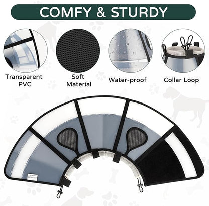 Soft Dog Cone Collar for Large Dogs, Mesh Windows Transparent E Collar for Dog, Anti-Bite Lick Wound Healing After Surgery Neuter Safety Practical Comfy Plastic Cone (Black, XXL)
