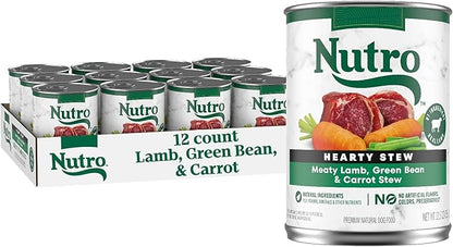 Nutro Hearty Stew Canned Wet Dog Food, Natural Grain Free Dog Food Wet Cuts in Gravy Meaty Lamb with Green Bean & Carrot Stew, 12.5 oz Cans (12 Count, Pack of 1)