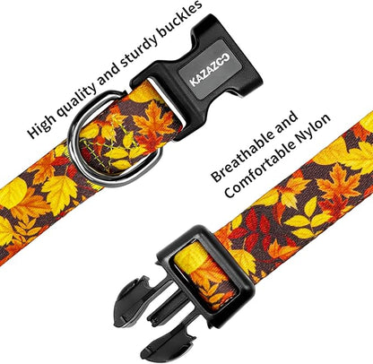 Kazazoo Dog Collar Cute and Soft Nylon Puppy Collar for Boy and Girl, Adjustable Dog Collars for Medium Large Dogs, Maple Leaf-L