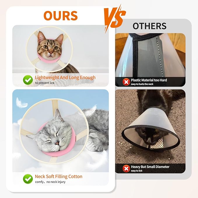Cat Cone Collar Soft- Adjustable Comfortable Air Mesh Recovery Cone After Surgery to Stop Licking and Scratch, Alternative to Plastic Elizabethan Collar for Cat, Whiskers Freedom (Pink, S)