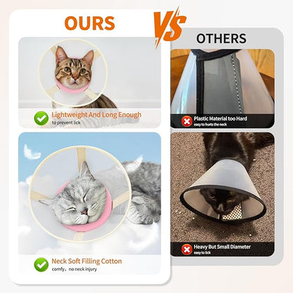 Cat Cone Collar Soft- Adjustable Comfortable Air Mesh Recovery Cone After Surgery to Stop Licking and Scratch, Alternative to Plastic Elizabethan Collar for Cat, Whiskers Freedom (Pink, S)