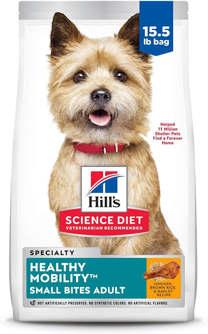 Hill's Science Diet Adult Healthy Mobility Small Bites Dry Dog Food, Chicken Meal, Brown Rice, & Barley, 15.5 lb. Bag