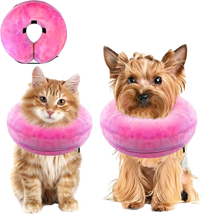Dog Cone, Uadonile Inflatable Cone Collar for Dogs and Cats, Dog Neck Collar Recovery E-Collar Alternative After Surgery, Elizabethan Collar for Dogs Recovery(Tie-dye Rose Purple, S)