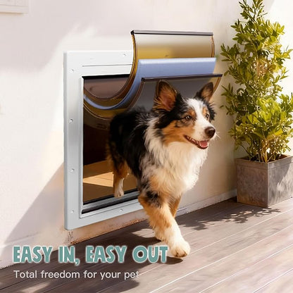 3-Flap Dog Door, Medium Doggy Door for Wall, Never Rust Plastic Through Wall Doggie Door, Telescoping Tunnel, Closing Panel for Lock, Pet Door for Cats, Pets Up to 45 Pounds