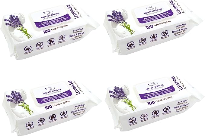 Best Pet Supplies 8" x 9" Large Dog Wipes - Cleaning and Deodorizing for Paws and Coat - Gentle Formula with Lavender Vitamin E for Puppies and Cats - 400 Count