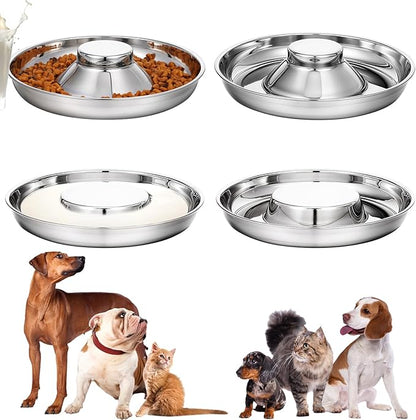 4 Pcs Stainless Steel Puppy Bowls, 10.2 Inch Silver Multiple Puppy Feeding Station, Non Skid Dog Food and Water Bowls for Weaning, Litter Feeding, and Slow Feeder Use