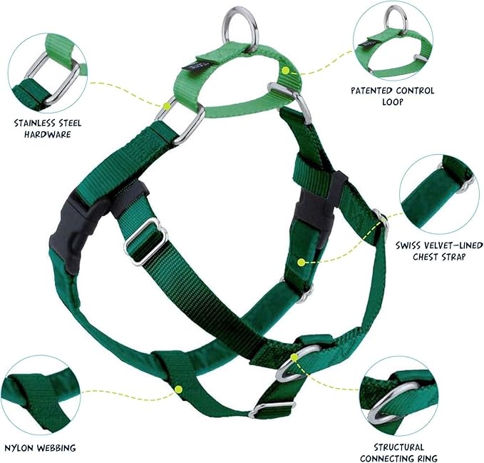2 Hounds Design Freedom No Pull Dog Harness, Adjustable Harness, Easy Walking & Comfortable Control, Fits Small, Medium & Large Dogs, Solid Colors, Made in USA, 5/8" SM, Kelly Green
