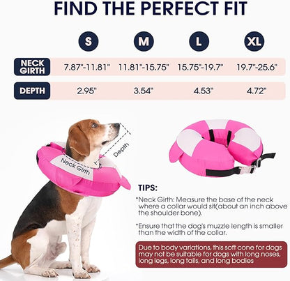 IECOii Inflatable Dog Cone for Large Dogs, Surgery Recovery Donut Soft Neck Cone to Stop Licking and Scratching, Comfy Dog Neck Collar Alternative for Post-Surgical Care, Rosered, XL