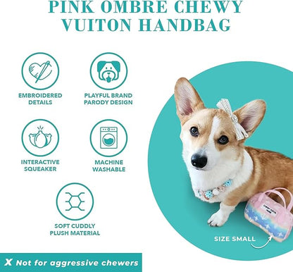 Haute Diggity Dog Chewy Vuiton Handbag Plush Squeaky Dog Toy, Soft Durable Designer-Inspired Stuffed Puppy Chew Toys for Small & Medium Dogs, Machine-Washable (Pink Ombre) Small