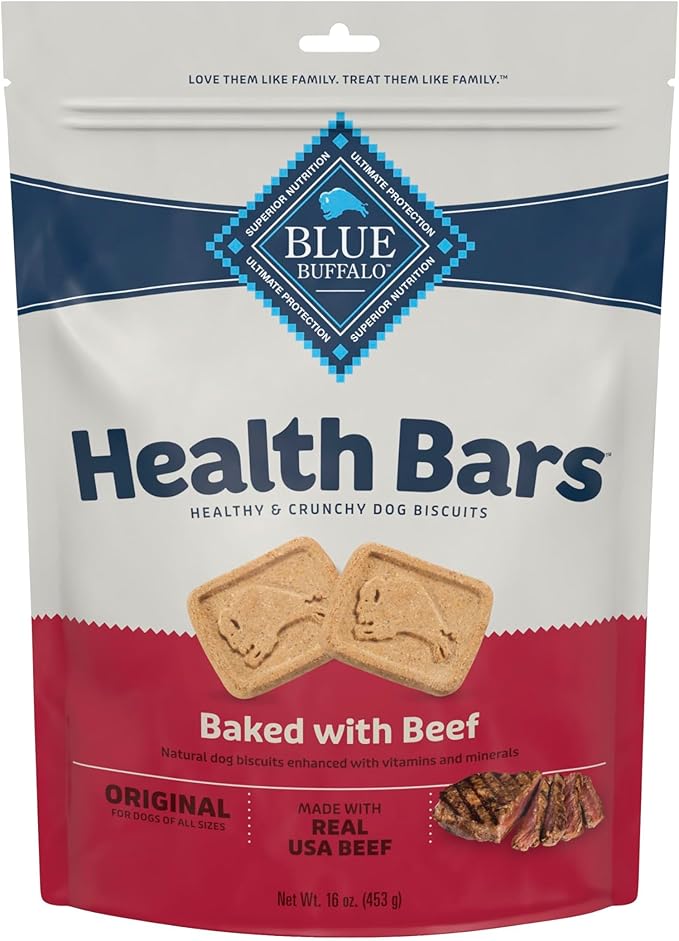 Blue Buffalo Health Bars Crunchy Dog Biscuits, Oven-Baked With Natural Ingredients, Beef, 16-oz Bag
