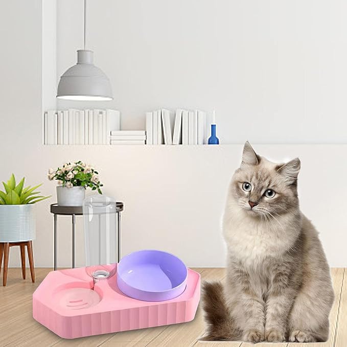 Dog Bowls Drinking Pet Feeding Station Detachable Non Slip Pet Feeder and Waterer for Cats Dogs Small Medium Large Pets Supplies, Double Pink