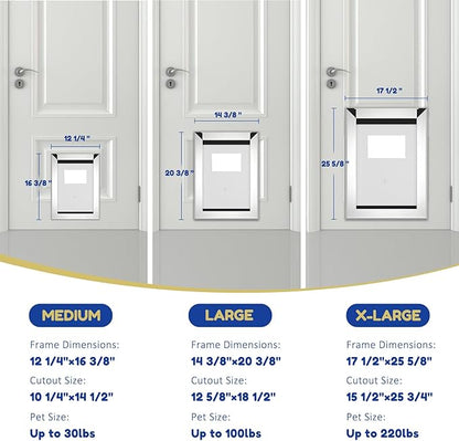 MAVRICFLEX Heavy Duty Doggy Door with Sliding Lock Panel, Aluminum Large Dog Door with Magnetic Double Flaps Dog Door for Large Dogs Up to 40lbs, Medium, Matte Silver