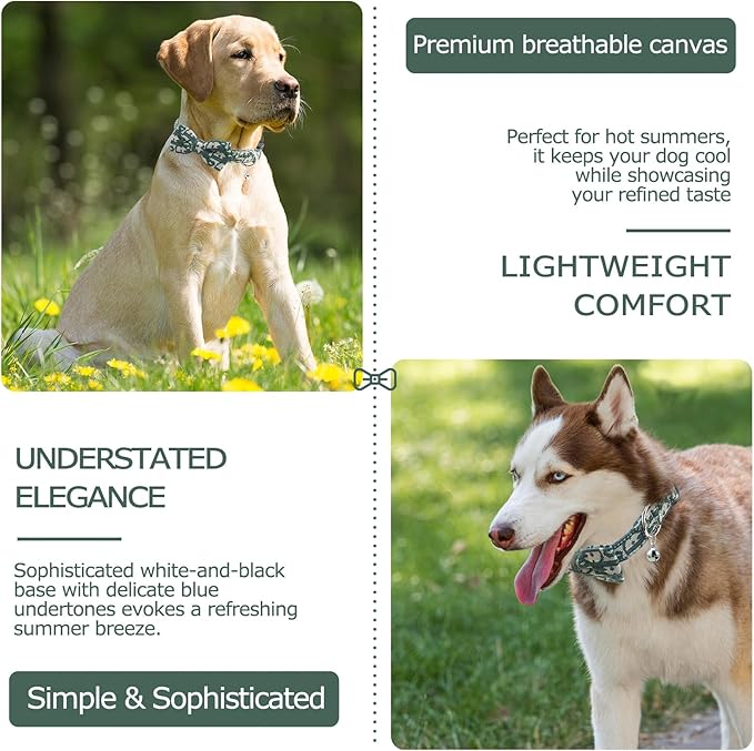 Bowtie Collars for Medium Dogs, Elegant Collars with Leash Set, Dog Collars with Bowtie Adjustable 13.8"-17.7", Green, M
