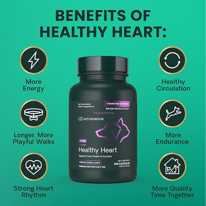 Vetri-Science VETRISCIENCE Coenzyme Q10 for Dogs and Cats, 10mg, 100 Capsules - Cardiovascular and Gum Health CoQ10 Supplement for Pets