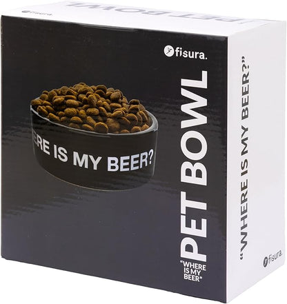 Fisura Ceramic Dog Bowl – Original Black Pet Dish Where is My Beer? – 25 oz Capacity for Small, Medium & Large Dogs – Food & Water Bowl, 6.3 x 6.3 x 2.4 in