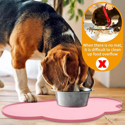 Ptlom Silicone Pet Feeding Mat for Dogs and Cats, High-Lips Pet Placemat Non-Slip Waterproof Bowl Mats Prevent Food and Water Overflow, Puppy Dish Tray Mat Suitable for Small Medium Large Pets, Pink
