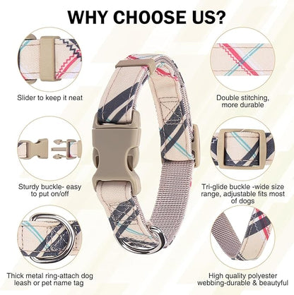 Dog Collar and Leash Set for Small Dogs, Adjustable Soft Puppy Collar with Quick Release Buckle, 5FT Heavy Duty Nylon Matching Leash for Boy Girl Chihuahua, Yorki, Bulldog, Beige XS