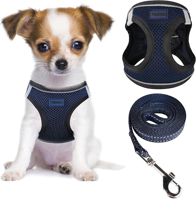 YIMEIS Dog Harness and Leash Set, No Pull Soft Mesh Pet Harness, Reflective Adjustable Puppy Vest for Small Medium Large Dogs, Cats (Navy & Black, X-Small (Pack of 1)