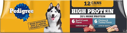 Pedigree High Protein Wet Dog Food, Adult Soft Canned Dog Food Variety Pack, 13.2 oz Cans, 12 Count