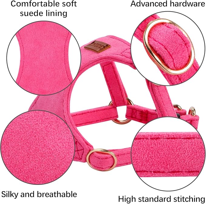 No Pull Dog Harness- Lightweight, Soft, Adjustable Small Harness Collar and Leash Set, Suitable for Cats Puppy Small and Medium-Sized Dog Outdoor Training and Running (hotpink, XXS)