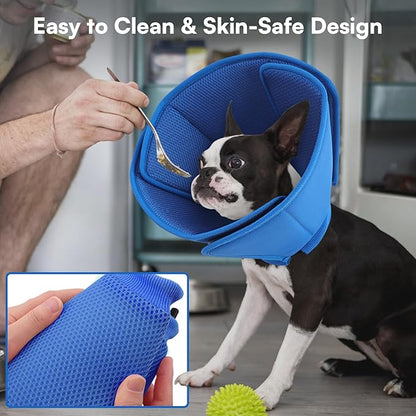 Queenmore Soft Dog Cones for Large Dogs,Comfy Dog Cone for Dogs to Stop Licking After Surgery,Adjustable Pet Cone Alternative for Wound Healing,Blue,X-Large