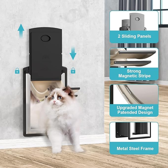 ClawJaw Extra Large Dog Door for Wall, Metal Frame and Telescopic Tunnel Pet Door, Double-Sided Wind Deflector and Magnetic Flaps, Easy to Install, Black (Pets Up to 220 Lb)-XLarge