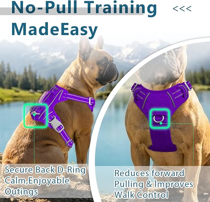 BARKBAY Dog Harness No Pull Oxford with ID Tag Pocket - Heavy Duty, Reflective, Easy Control for Large Dogs(Purple Oxford,L)